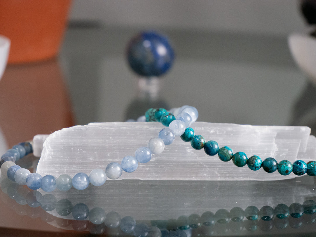 Custom Order - Chrysocolla/Azurite/Malachite and Kyanite Bracelet