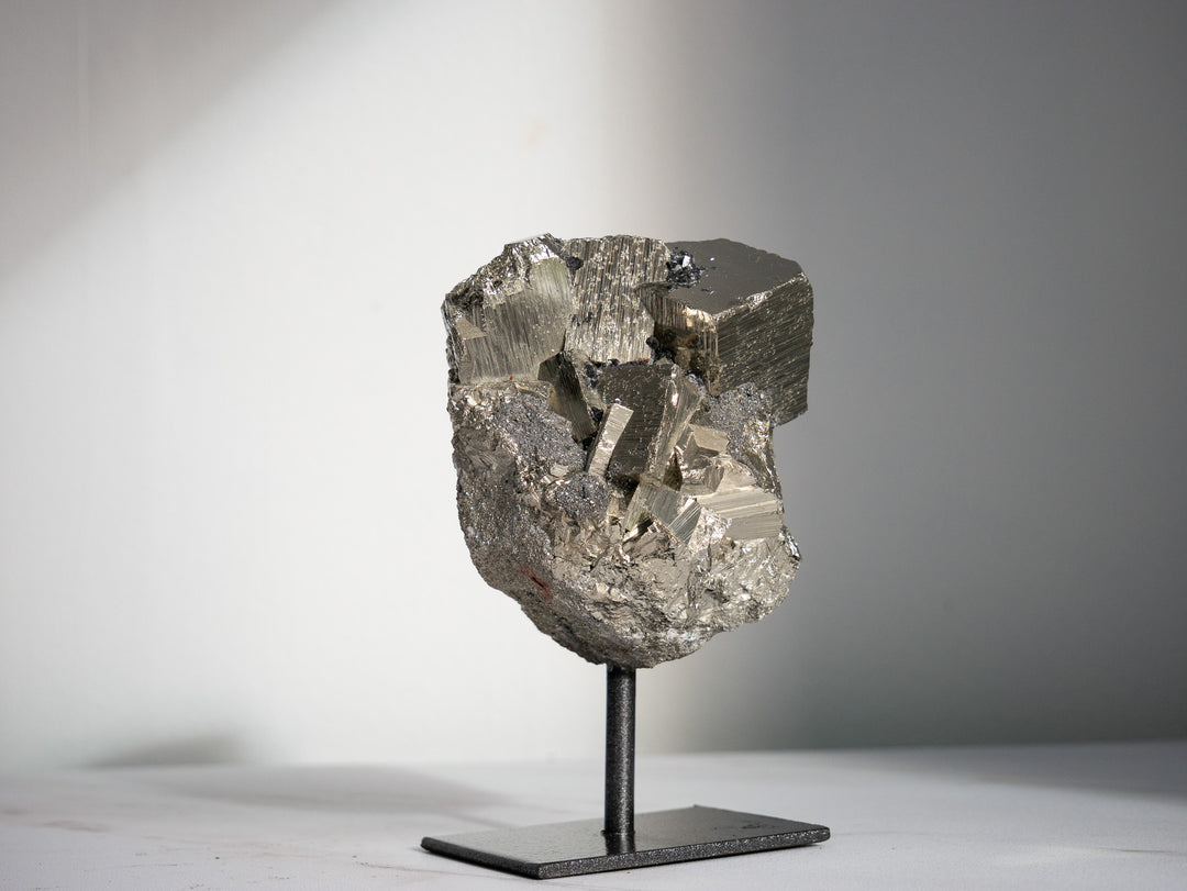 Premium Pyrite Cluster on Metal Stand