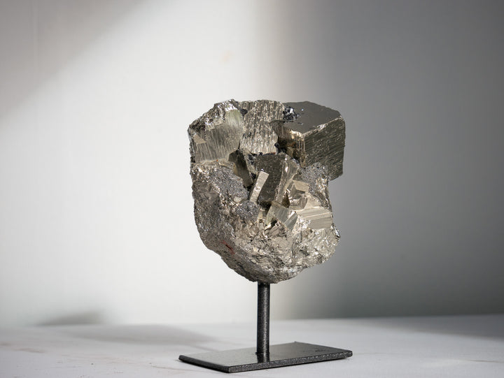 Premium Pyrite Cluster on Metal Stand