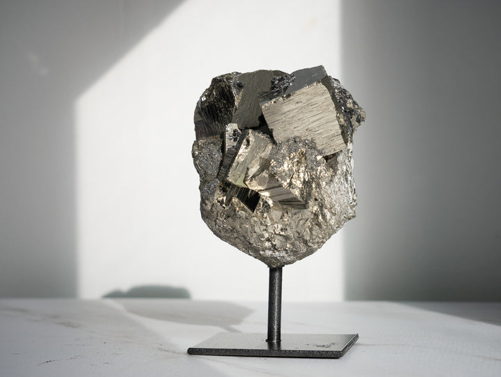 Premium Pyrite Cluster on Metal Stand
