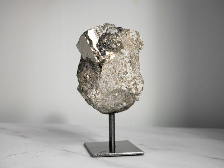 Premium Pyrite Cluster on Metal Stand