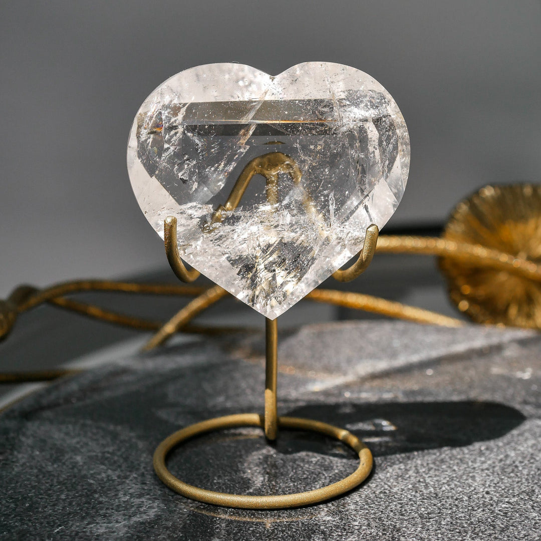 Faceted Quartz Heart on Stand | Crystal for Energy & Clarity