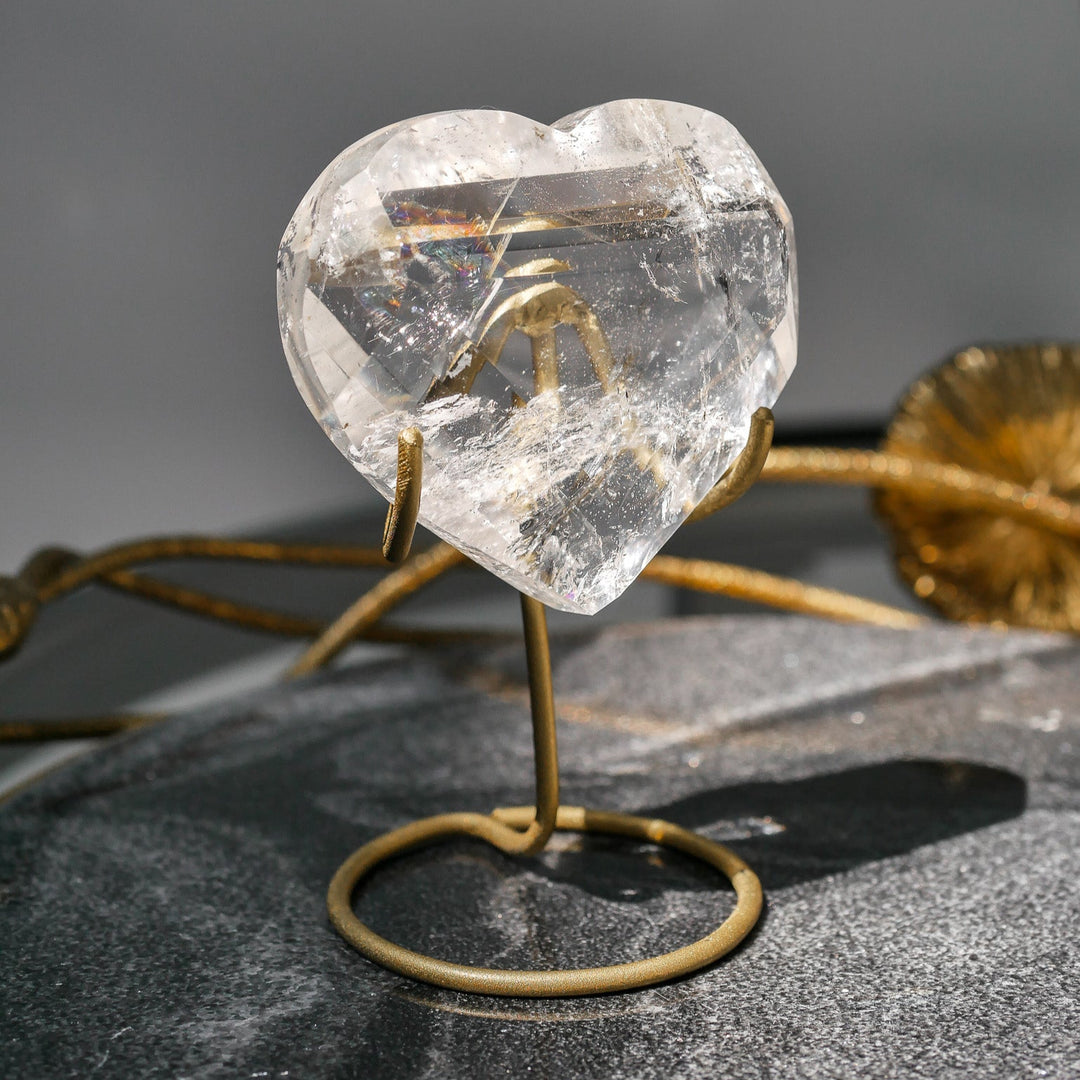 Faceted Quartz Heart on Stand | Crystal for Energy & Clarity