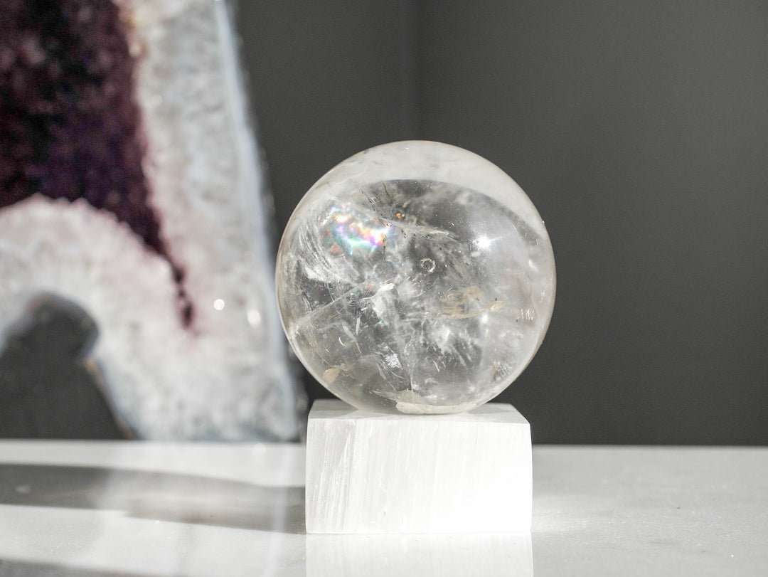 Quartz Sphere with Stunning Rainbow Inclusions
