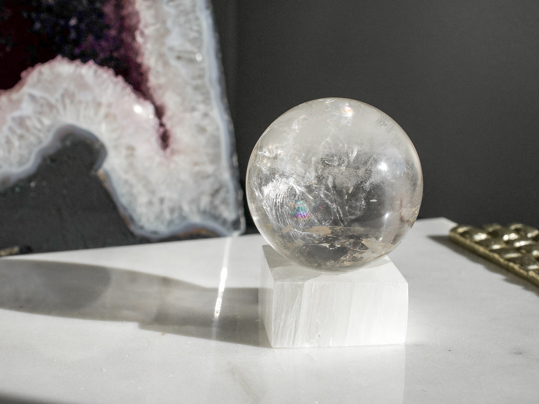 Quartz Sphere with Stunning Rainbow Inclusions