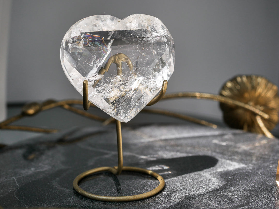 Faceted Quartz Heart on Stand | Crystal for Energy & Clarity