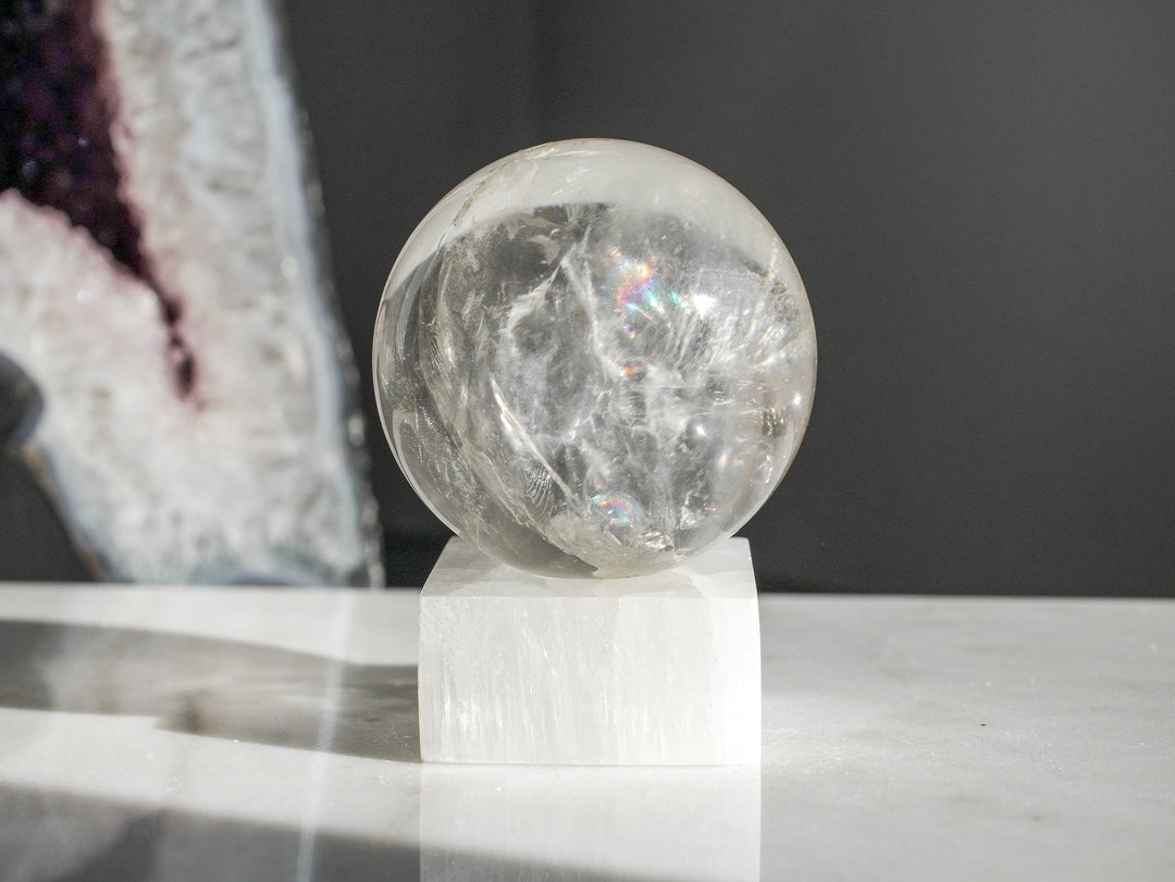 Quartz Sphere with Stunning Rainbow Inclusions