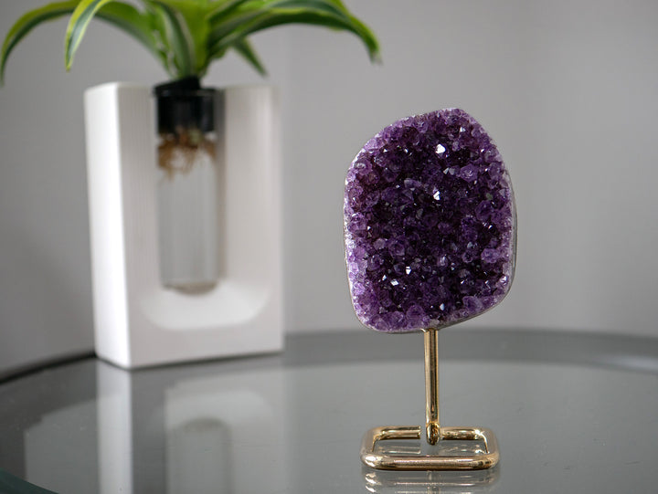 Amethyst Cluster on Gold Metal Stand
