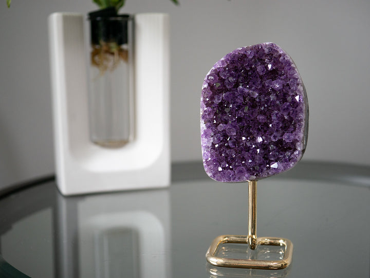 Amethyst Cluster on Gold Metal Stand