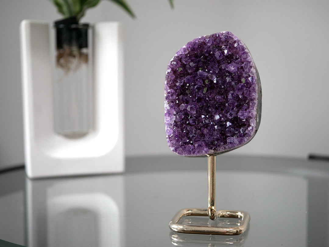Amethyst Cluster on Gold Metal Stand