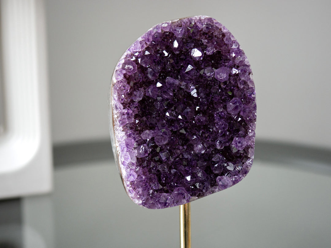 Amethyst Cluster on Gold Metal Stand