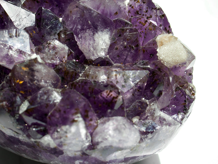 Heart-Shaped Amethyst with Golden Goethites and Sugar Calcite