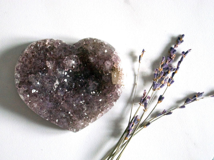 Amethyst Heart with Calcite Inclusion