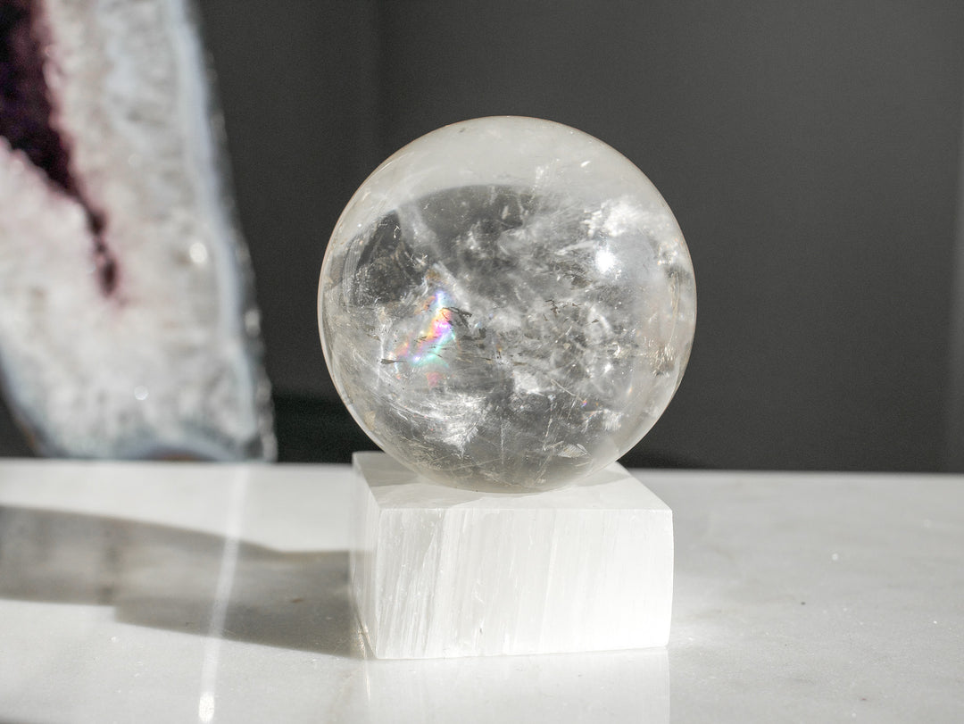 Quartz Sphere with Stunning Rainbow Inclusions