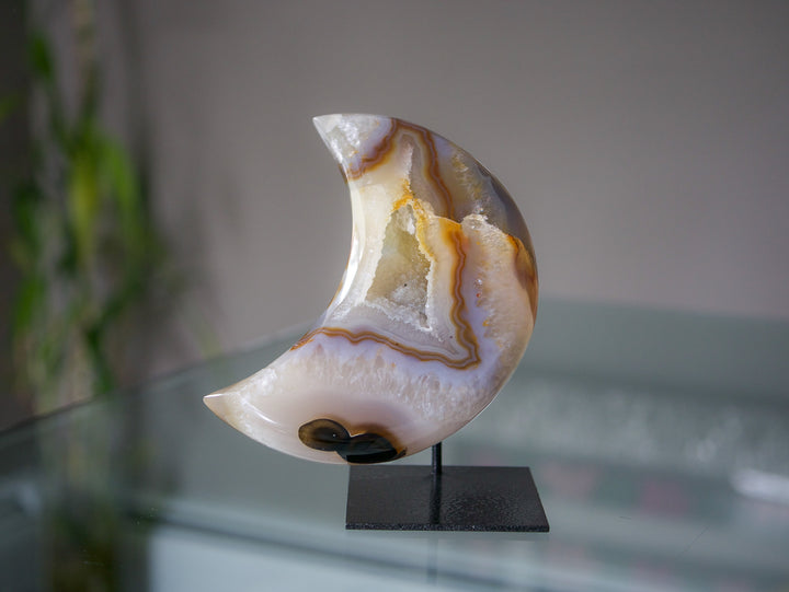 Large Agate Moon on Metal Stand