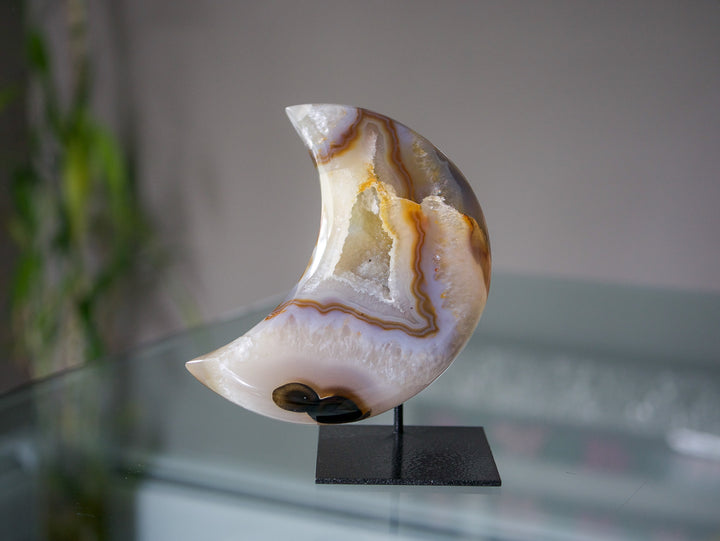 Large Agate Moon on Metal Stand