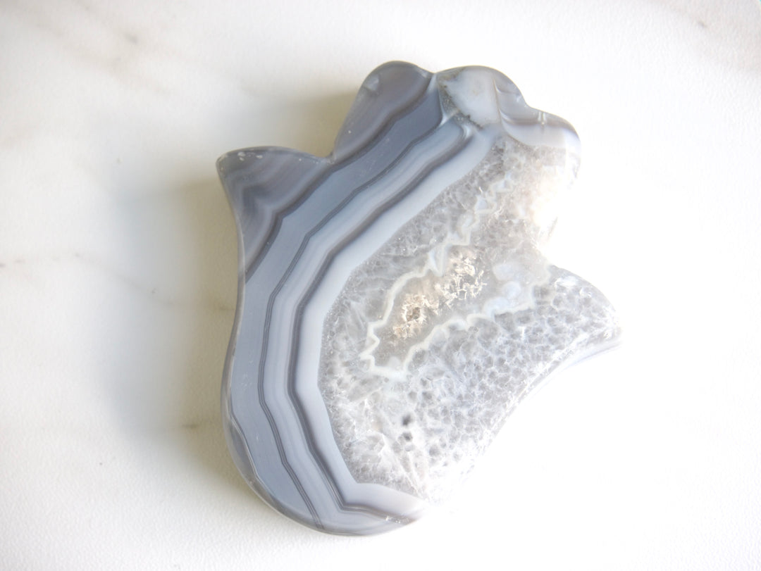 Off-White and Pastel Blue Agate Hamsa (Medium)