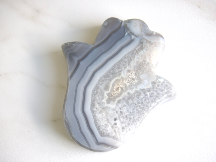 Off-White and Pastel Blue Agate Hamsa (Medium)