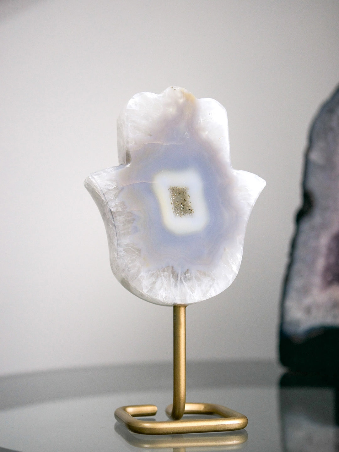 Agate Hamsa on a Gold-Tone Stand