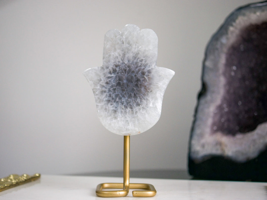 Agate Hamsa on a Gold-Tone Stand