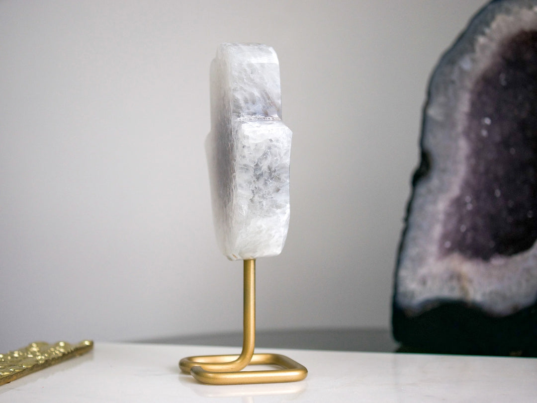Agate Hamsa on a Gold-Tone Stand