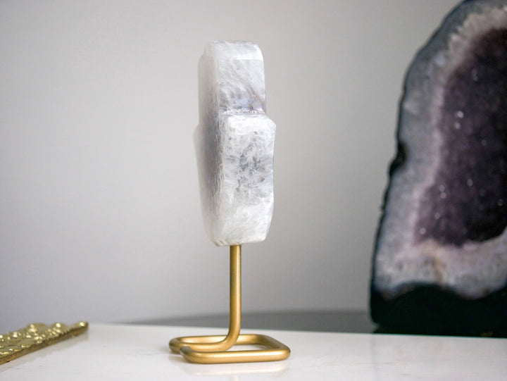 Agate Hamsa on a Gold-Tone Stand