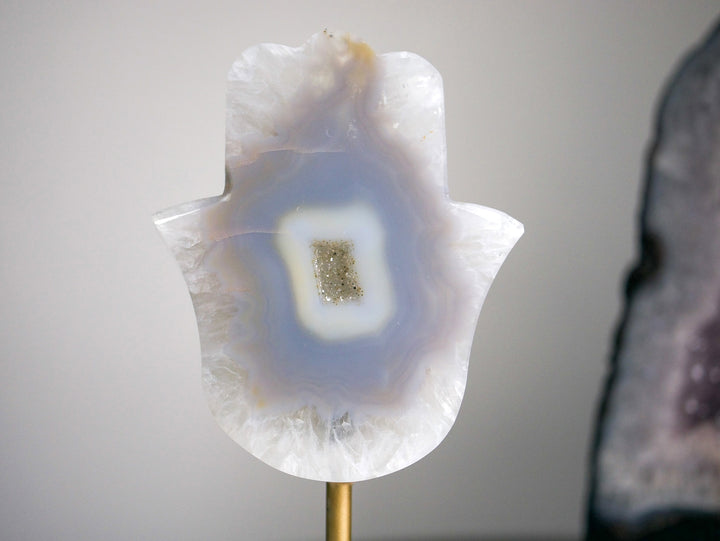 Agate Hamsa on a Gold-Tone Stand