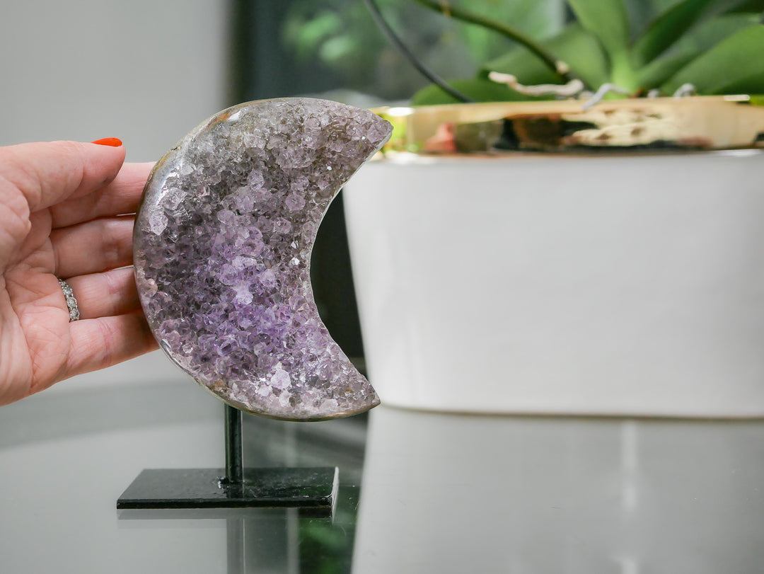 Amethyst Crescent Moon on Stand
