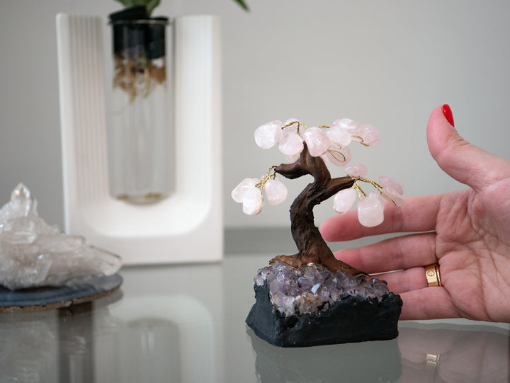 Small Tree of Life | Amethyst Base & Rose Quartz Petals