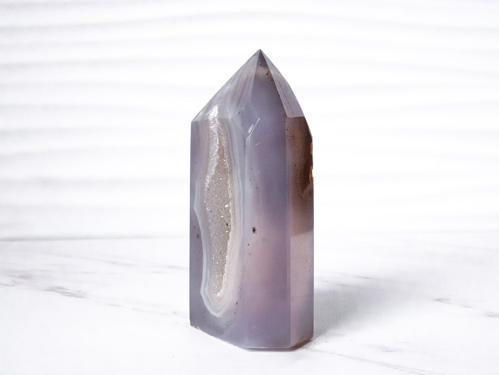 Warm Lilac Druzy Agate Tower Side