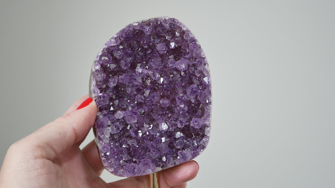 Amethyst Cluster on Gold Metal Stand