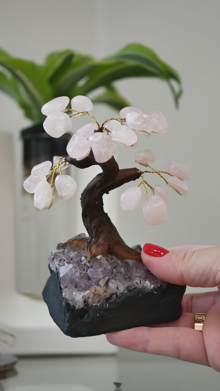 Small Tree of Life | Amethyst Base & Rose Quartz Petals